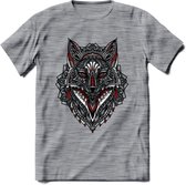 Vos - Dieren Mandala T-Shirt | Rood | Grappig Verjaardag Zentangle Dierenkop Cadeau Shirt | Dames - Heren - Unisex | Wildlife Tshirt Kleding Kado | - Donker Grijs - Gemaleerd - 3XL