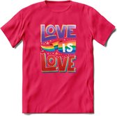 Love Is Love | Pride T-Shirt | Grappig LHBTIQ+ / LGBTQ / Gay / Homo / Lesbi Cadeau Shirt | Dames - Heren - Unisex | Tshirt Kleding Kado | - Roze - M