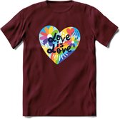 Love Is Love | Pride T-Shirt | Grappig LHBTIQ+ / LGBTQ / Gay / Homo / Lesbi Cadeau Shirt | Dames - Heren - Unisex | Tshirt Kleding Kado | - Burgundy - L