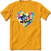 Love Is Love | Pride T-Shirt | Grappig LHBTIQ+ / LGBTQ / Gay / Homo / Lesbi Cadeau Shirt | Dames - Heren - Unisex | Tshirt Kleding Kado | - Geel - XL