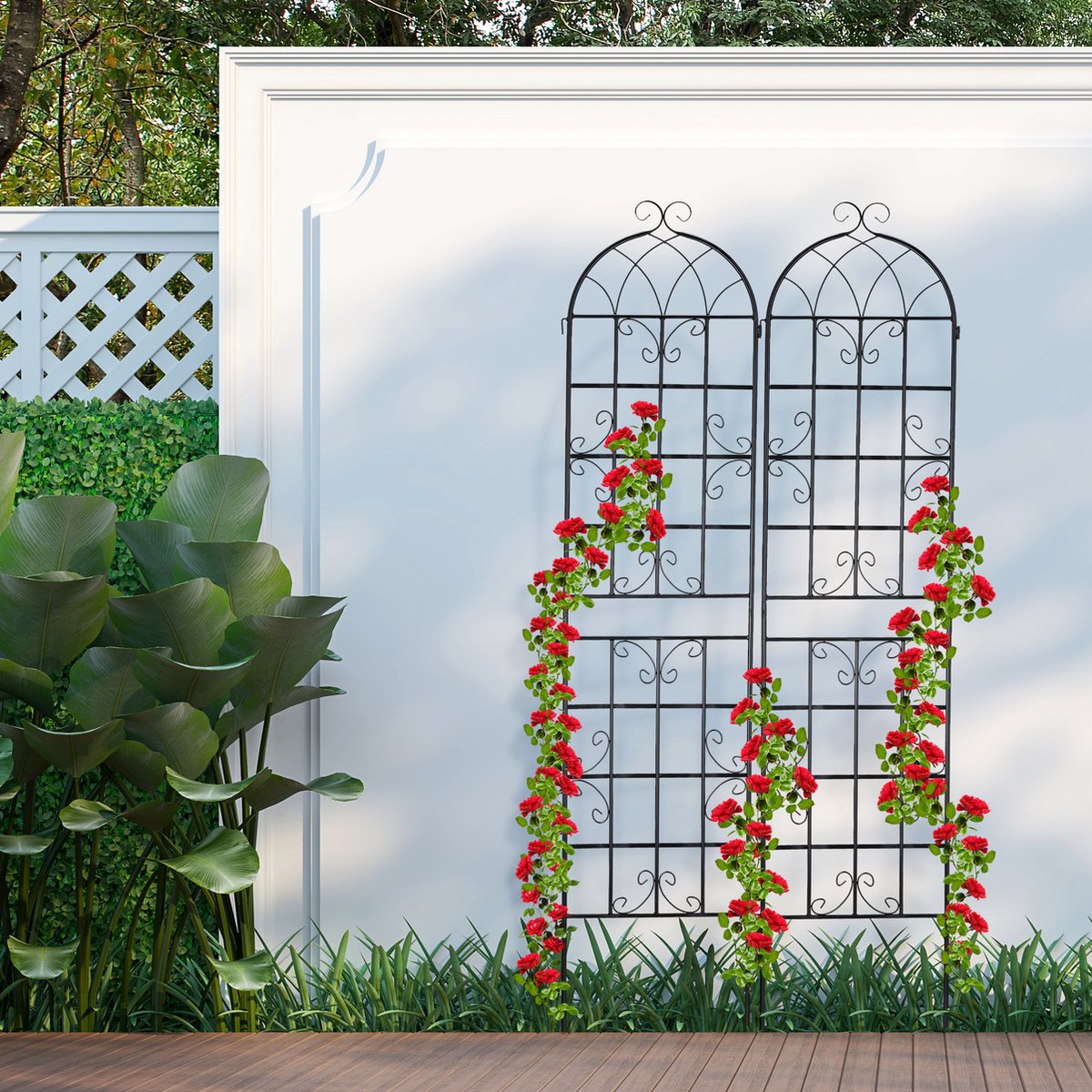Relaxdays klimplantenrek metaal, set van 2, plantensteun voor klimplanten, steeksysteem, rozen, HxB: 153 x 51 cm, zwart
