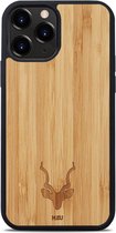 Kudu iPhone 13 Pro hoesje case - Houten backcover - Handgemaakt en afgewerkt met duurzaam TPU - Bamboe - Zwart