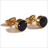 Aramat jewels ® - Goudkleurige oorbellen druzy zweerknopjes zwart kristal chirurgisch staal 6mm