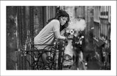 Walljar - Smoking Girl on Balcony - Zwart wit poster