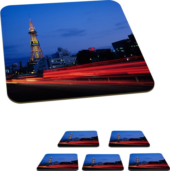 Onderzetters Voor Glazen - Een Abstract Verlichte Kerstboom - 10x10 Cm Glasonderzetters 6 Stuks