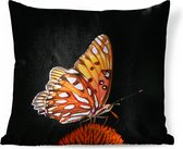 Sierkussens - Kussentjes Woonkamer - 45x45 cm - Vlinder - Bloemen - Insect - Portret - Zwart - Oranje