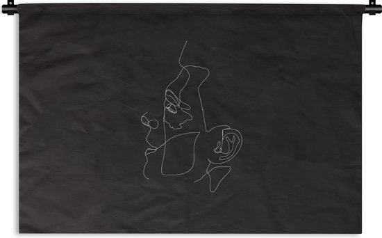 Wandkleed - Wanddoek - Man - Hoofd - Line art - 120x80 cm - Wandtapijt