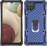 Mobigear Hoesje geschikt voor Samsung Galaxy A12 Telefoonhoesje Hardcase | Mobigear Armor Ring Backcover Shockproof met Ringhouder | Schokbestendig Galaxy A12 Telefoonhoesje | Anti Shock Proof - Blauw