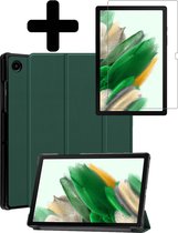 Samsung Galaxy Tab A8 Hoes Book Case Hoesje Met Screenprotector Bescherm Glas - Donker Groen