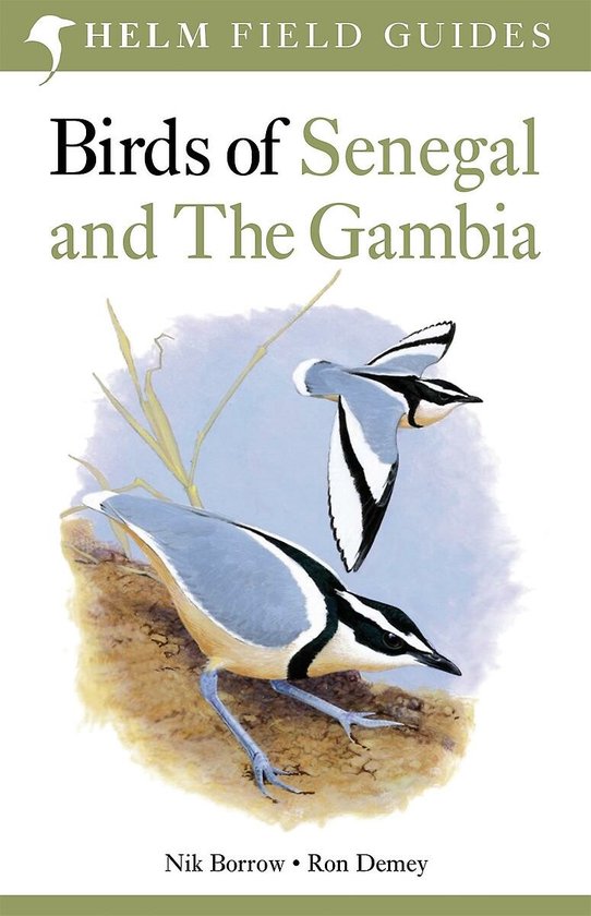 Boek 'Birds of Senegal and The Gambia' met illustraties van twee vogels, één vliegend en één zittend.
