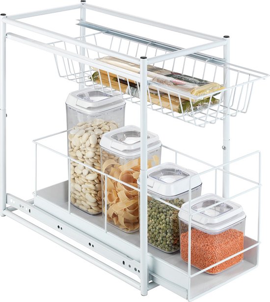 Kruidenrek met 3 niveaus voor de keuken, uittrekbare kruidenhouder voor de keukenkast