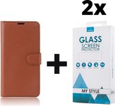 Kunstleer Bookcase Hoesje Met Pasjeshouder Huawei P10 Lite Bruin - 2x Gratis Screen Protector - Telefoonhoesje - Smartphonehoesje