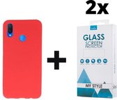 Siliconen Backcover Hoesje Huawei P Smart Plus Rood - 2x Gratis Screen Protector - Telefoonhoesje - Smartphonehoesje