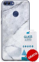 Backcover Marmerlook Hoesje Huawei P Smart Wit - Gratis Screen Protector - Telefoonhoesje - Smartphonehoesje