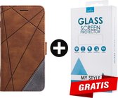 Bookcase Hoesje Patroon Met Pasjeshouder iPhone XS Bruin - Gratis Screen Protector - Telefoonhoesje - Smartphonehoesje