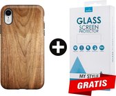 Backcover Hout Design Hoesje iPhone XR Lichtbruin - Gratis Screen Protector - Telefoonhoesje - Smartphonehoesje