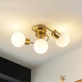 Lindby - LED plafondlamp - 3 lichts - glas, ijzer - H: 18 cm - E14 - messing, wit - Inclusief lichtbronnen
