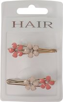 Haarspeld - Haarschuifje 5.0cm Bloemetjes met Strass Steentje - Coral/Roze - 2 stuks