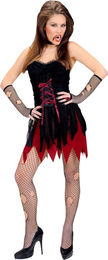 Widmann - Vampier & Dracula Kostuum - Korte Victoriaanse Vrouwelijke Vampier Kostuum - Rood, Zwart - Medium - Halloween - Verkleedkleding