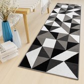 Tapiso Luxury Tapijtloper Grijs Zwart Wit Geometrisch Gang Woonkamer Vloerkleed Maat- 120x400