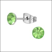 Aramat jewels ® - Oorbellen zweerknopjes groen zilverkleurig chirurgisch staal 5mm