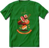 Sushi T-Shirt Grappig | Japans eten Kleding Kado Heren / Dames | Cadeau shirt - Donker Groen - 3XL