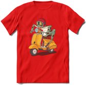 Casual scooter kikker T-Shirt Grappig | Dieren reptiel Kleding Kado Heren / Dames | Animal Skateboard Cadeau shirt - Rood - XL