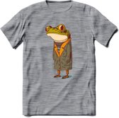 Casual kikker T-Shirt Grappig | Dieren reptiel Kleding Kado Heren / Dames | Animal Skateboard Cadeau shirt - Donker Grijs - Gemaleerd - 3XL