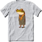 Casual kikker T-Shirt Grappig | Dieren reptiel Kleding Kado Heren / Dames | Animal Skateboard Cadeau shirt - Licht Grijs - Gemaleerd - M