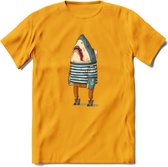 Casual haai matroos T-Shirt Grappig | Dieren vissen Kleding Kado Heren / Dames | Animal Skateboard Cadeau shirt - Geel - XL