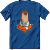 Casual zeehond T-Shirt Grappig | Dieren zeehonden Kleding Kado Heren / Dames | Animal Skateboard Cadeau shirt - Donker Blauw - 3XL