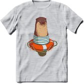 Casual zeehond T-Shirt Grappig | Dieren zeehonden Kleding Kado Heren / Dames | Animal Skateboard Cadeau shirt - Licht Grijs - Gemaleerd - XXL