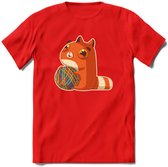 Kat en draad T-Shirt Grappig | Dieren katten Kleding Kado Heren / Dames | Animal Skateboard Cadeau shirt - Rood - XXL