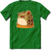 Blije kikker T-Shirt Grappig | Dieren reptielen Kleding Kado Heren / Dames | Animal Skateboard Cadeau shirt - Donker Groen - 3XL