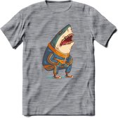 Casual haai T-Shirt Grappig | Dieren vissen Kleding Kado Heren / Dames | Animal Skateboard Cadeau shirt - Donker Grijs - Gemaleerd - L