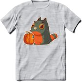 Frankenstein kat T-Shirt Grappig | Dieren katten halloween Kleding Kado Heren / Dames | Animal Skateboard Cadeau shirt - Licht Grijs - Gemaleerd - M