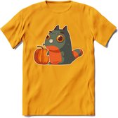 Frankenstein kat T-Shirt Grappig | Dieren katten halloween Kleding Kado Heren / Dames | Animal Skateboard Cadeau shirt - Geel - L