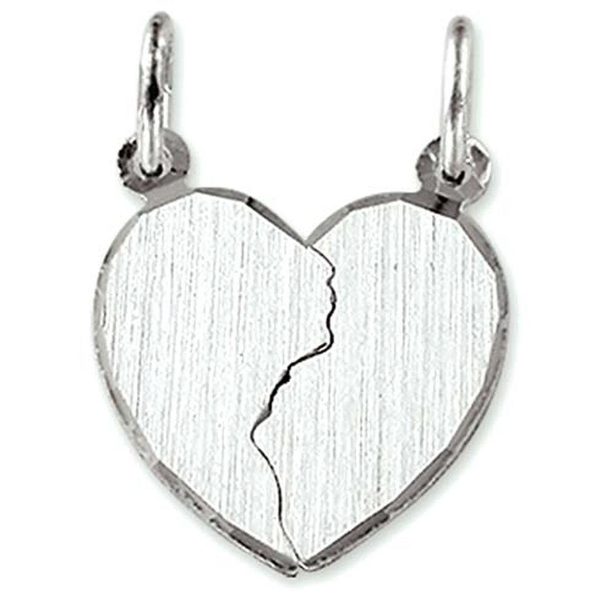 Vriendschapshartje® Breekhartje zilver mat gediamanteerd - hart hanger - gepersonaliseerd breekhart - inclusief graveren