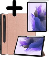 Samsung Tab S7 FE Hoes Hoesje Book Case Met Screenprotector En Uitsparing S Pen - Samsung Galaxy Tab S7 FE Hoes Cover 12,4 Inch Screenprotector - Rosé Goud