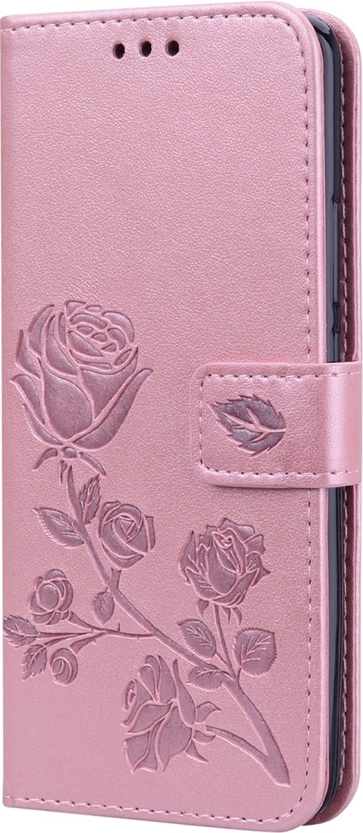Mobigear Telefoonhoesje geschikt voor Huawei Mate 20 Pro Hoesje | Mobigear Roses Bookcase Portemonnee | Pasjeshouder voor 2 Pasjes | Telefoonhoesje voor Pinpas / OV Kaart / Rijbewijs - Roségoud