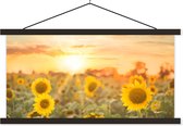 Posterhanger incl. Poster 90x45 cm - Schoolplaat - Zonnebloem - Zon - Bloemen - Textielposter - Zwarte latten