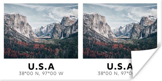 Poster Yosemite - Amerika - Wyoming - Bergen - Bos - 150x75 cm