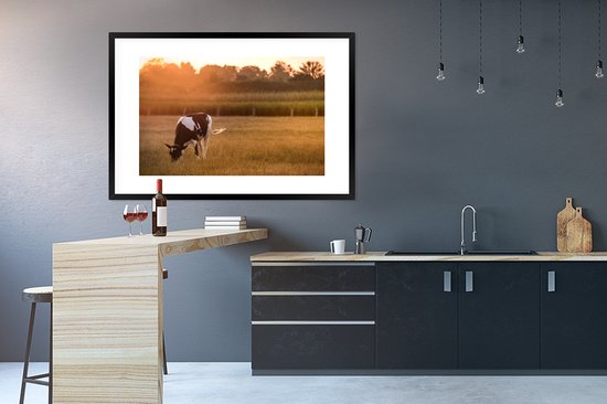 Cadre photo avec affiche - Vache - Soleil - Animaux - 120x80 cm - Cadre pour affiche
