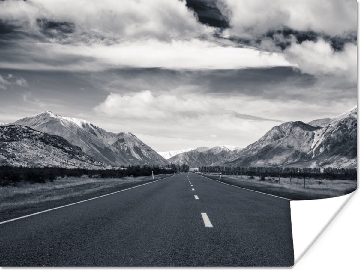 Poster Zwart wit - Berg - Weg - 40x30 cm