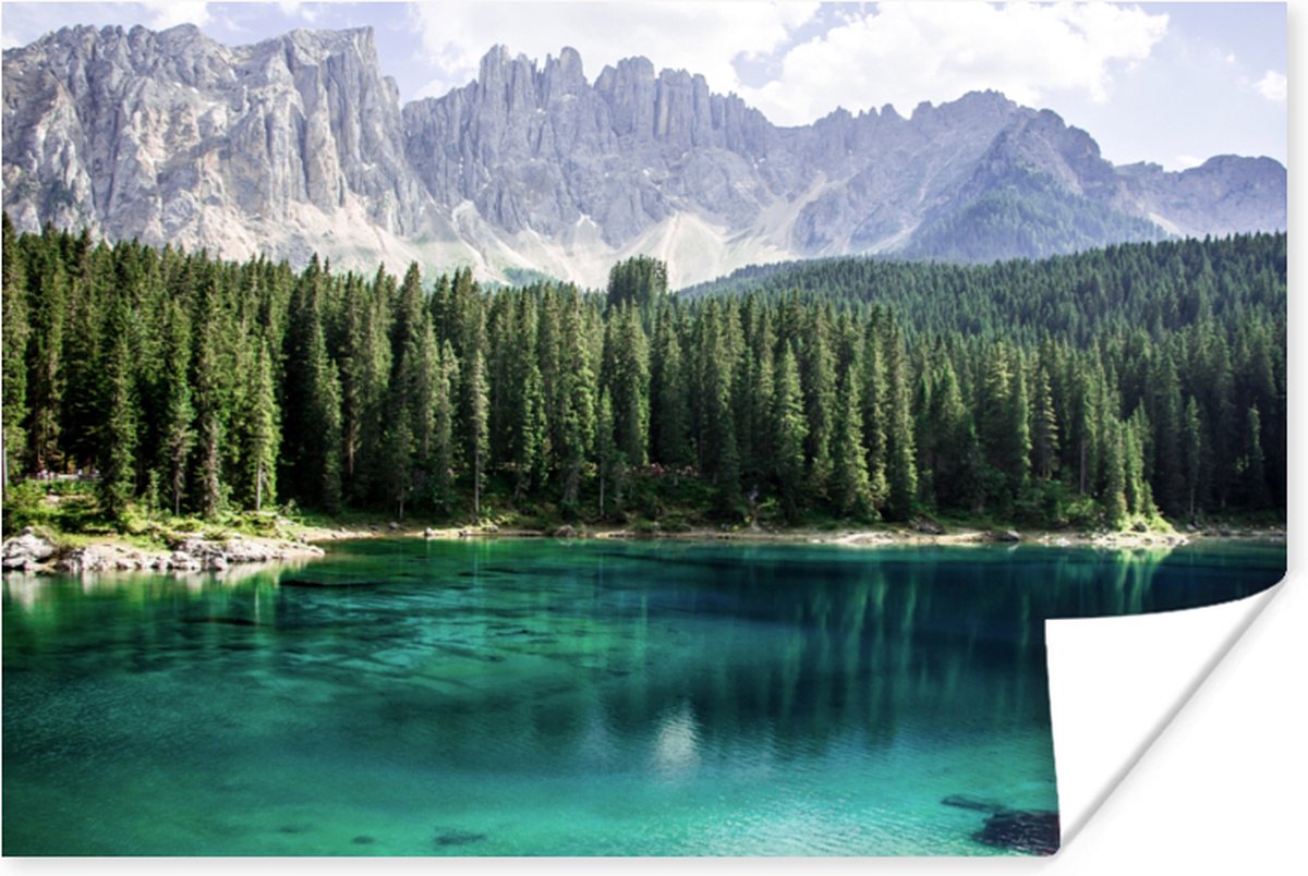 Poster Berg - Bomen - Water - 30x20 cm