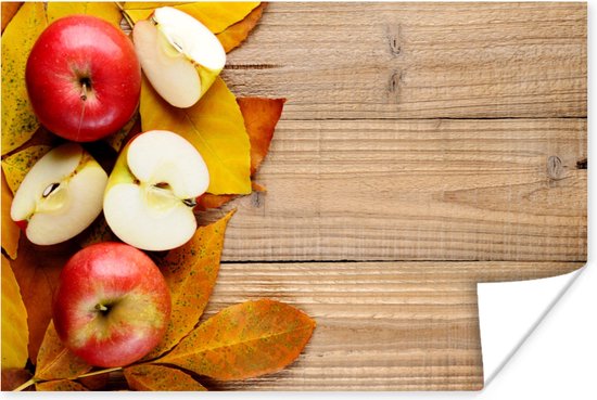 Poster Appel - Bladeren - Herfst - Fruit - 30x20 cm