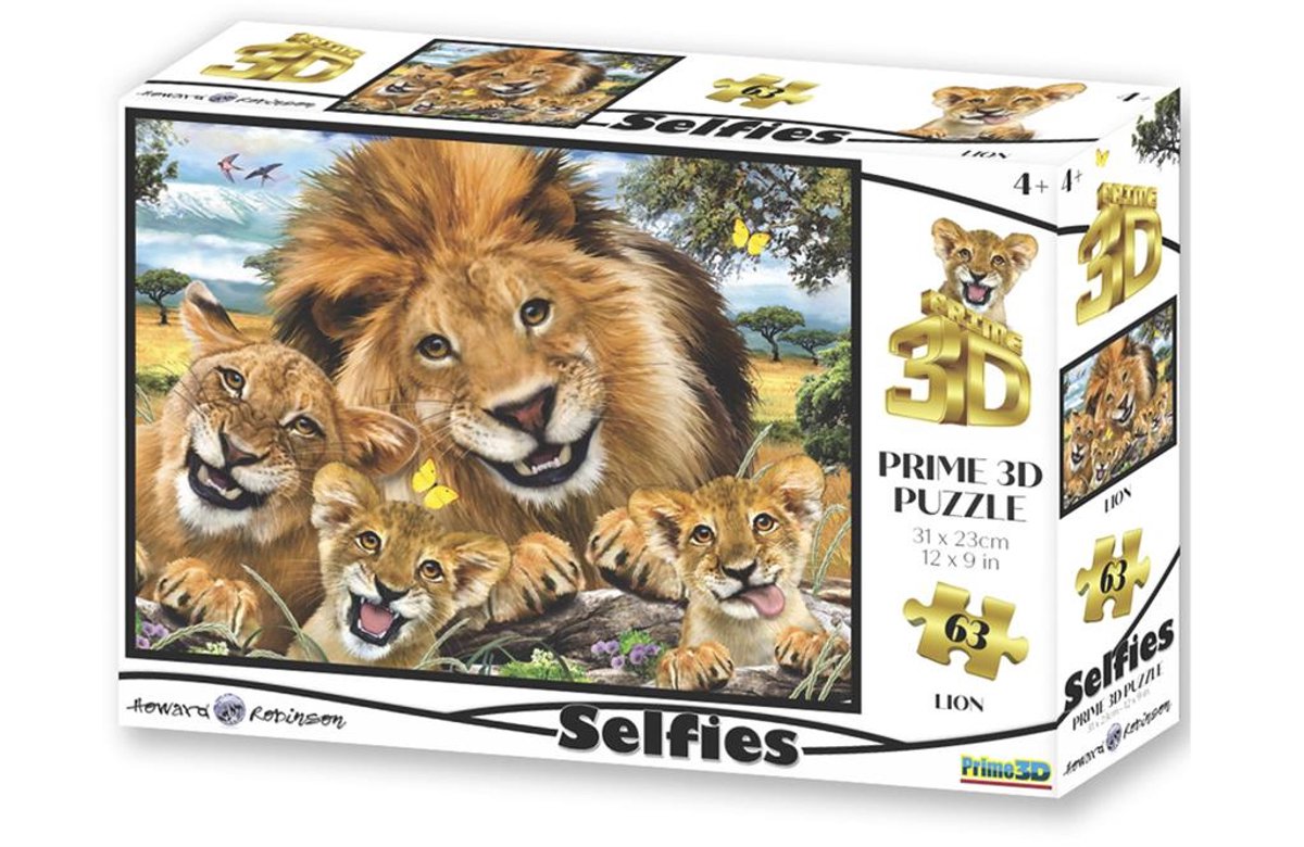 Prime 3d Puzzel Selfie Leeuwen Karton 63-delig