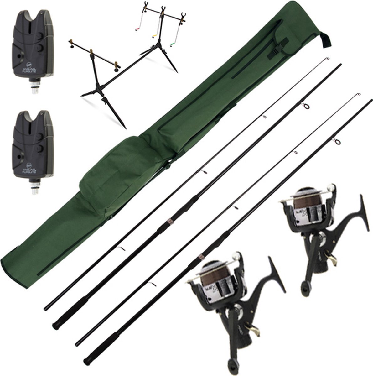 Ensemble Complet Pêche à La Carpe Session Carp Set - 2 Cannes 12ft, 2 Moulinets, Rod Pod, Détecteurs, Fourreau
