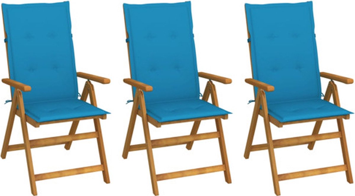 vidaXL - Tuinstoelen - 3 - st - inklapbaar - met - kussens - massief - acaciahout