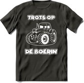 T-Shirt Knaller T-Shirt|Trots op de boerin / Boerenprotest / Steun de boer|Heren / Dames Kleding shirt Trekker / Tractor|Kleur Grijs|Maat S